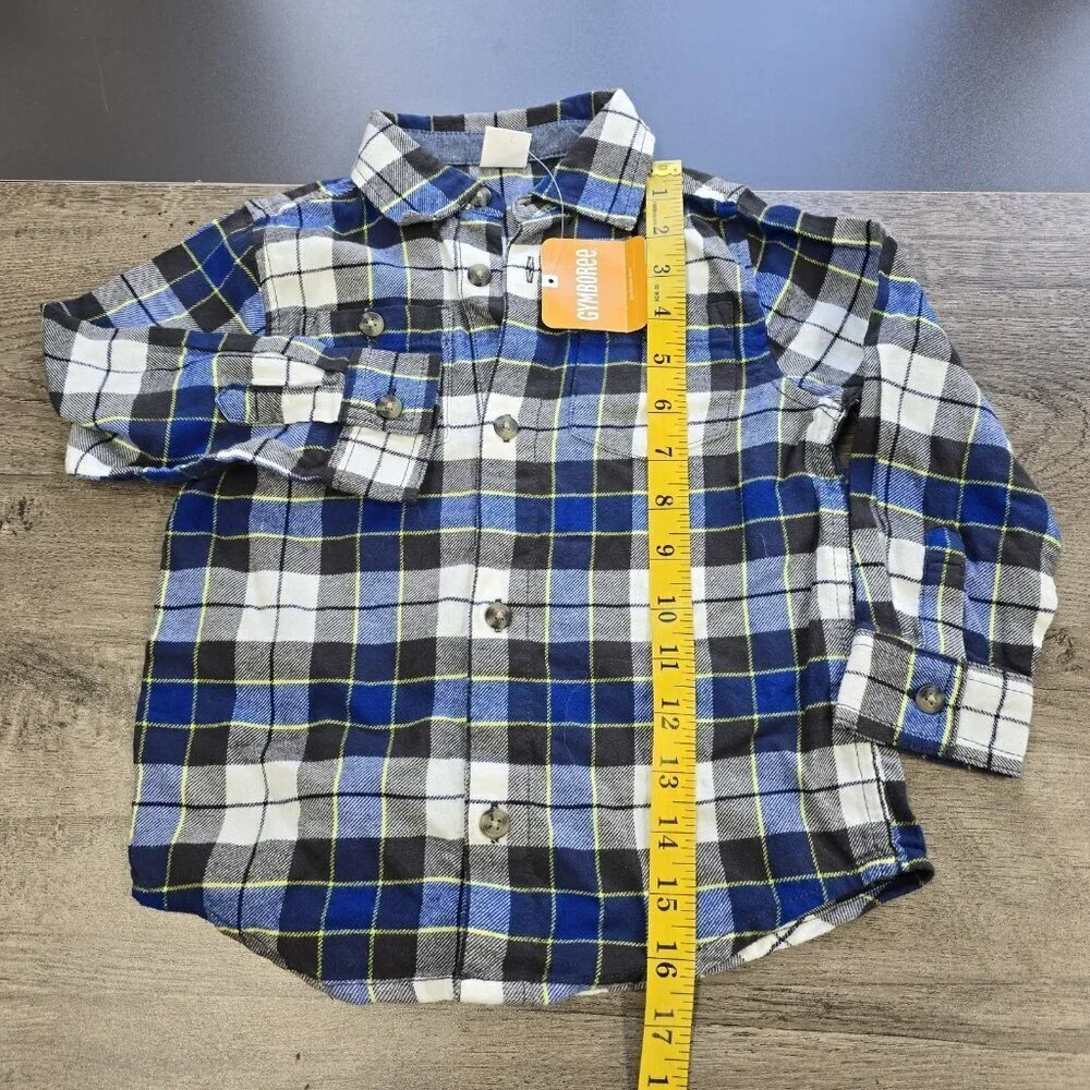 NWT Gymboree Flannel Button Up Shirt Boys Size 3T Plaid Grid Pattern Blue Gray